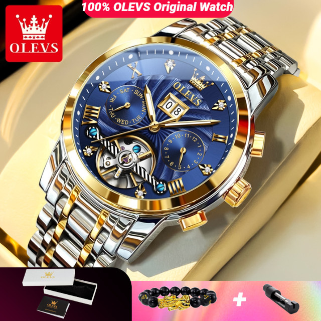 OLEVS Armbanduhr, Automatik, Edelstahl, Herren, Blau - Bild 1