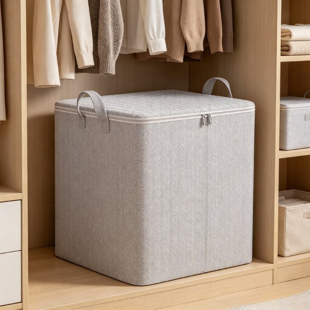 Aufbewahrungstasche mit Fischgrätenmuster in Grau für Kleidung und Quilt - Bild 1