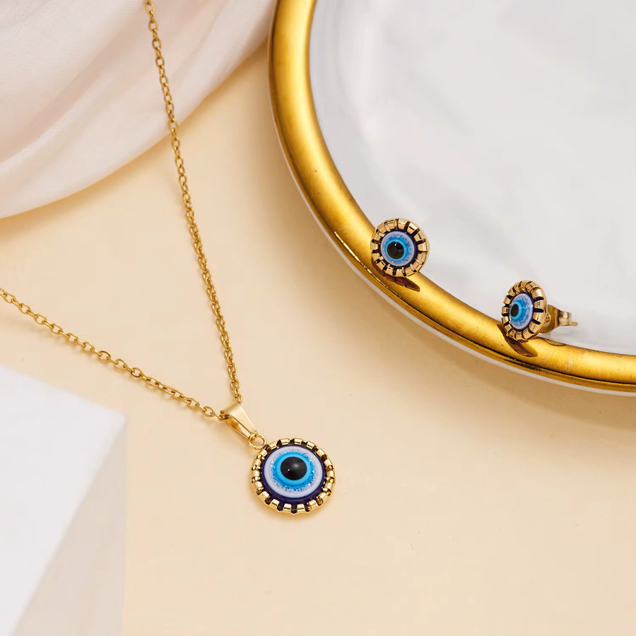 RINHOO FRIENDSHIP Schmuckset, Halskette, Ohrstecker, Blaues Böses-Auge, Gold, Damen - Bild 4