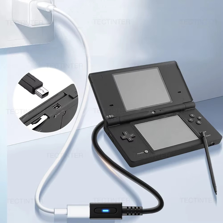 USB-C-Ladekabel-Adapter mit LED für Nintendo NDSi, 2DS, 3DS, 3DSLL und 3DSXL in Schwarz - Bild 3