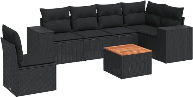 vidaXL 7-teilige Garten-Sofagarnitur aus Poly-Rattan mit Kissen in Schwarz - Bild 1