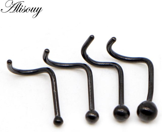 Alisouy Nasenring Piercing, Edelstahl, Schwarz, Gold, Damen - Bild 1