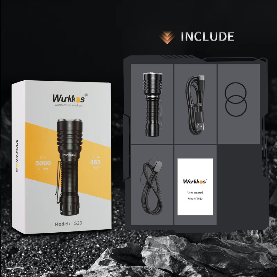Wurkkos TS23 Taktische Taschenlampe mit XHP70.3 HI LED, 5000 Lumen, 21700 Wiederaufladbar, Schwarz, IPX8 Wasserdicht mit Heckschalter - Bild 9