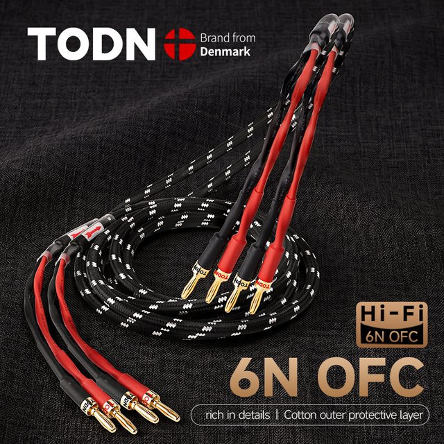 TODN High-End Lautsprecherkabel aus hochreinem 6N OFC-Leiter mit vergoldeten Bananen-, Y- und Pin-Steckern in Gold - Bild 1