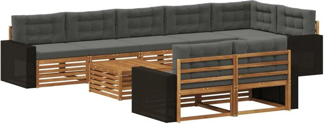 vidaXL Outdoor-Sofagarnitur aus Akazienholz mit 9 Kissen in Anthrazit/Grau - Bild 1