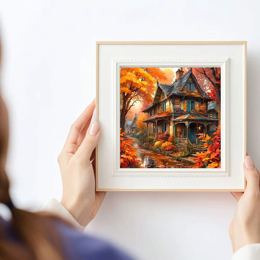 HUACAN 5D DIY Diamantmalerei Set mit rustikaler Herbst-Cottage-Szene auf Leinwand, Mehrfarbig - Bild 3