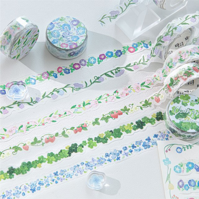 Alideco Washi Tape mit japanischem Blumenreben-Design in Weiß und Multicolour für deine DIY-Dekoration - Bild 1