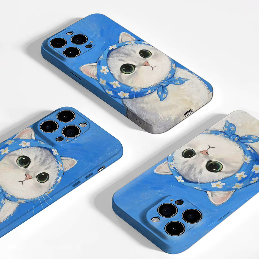 Daisy Scarf Kitty Handyhülle für iPhone 17 16 15 14 13 12 Pro Max Plus mit doppelschichtiger Rückseite in Blau - Bild 2