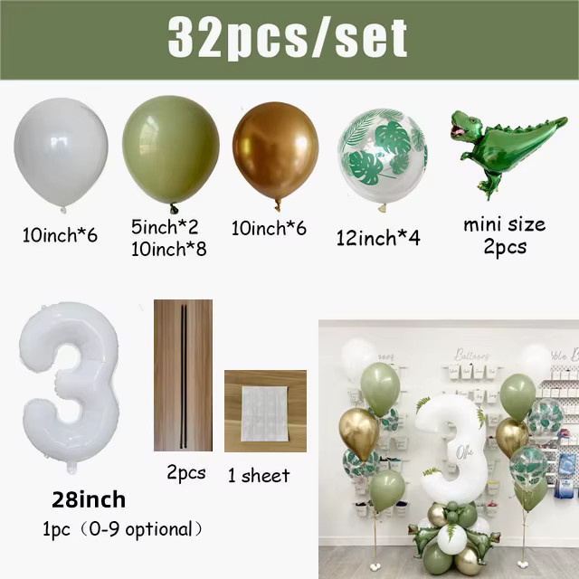 LQZZY 32-teiliges Luftballon-Set für Dinosaurier und Dschungel Thema, Weiß, 30 Zoll für Geburtstag und Babyparty Dekoration - Bild 2