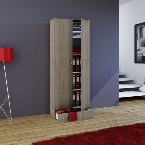 VCM Kleiderschrank Vandol S aus Holz in Braun mit 2 Drehtüren und integrierten Schubladen, B/T/H: 70 x 40 x 196 cm - Bild 3