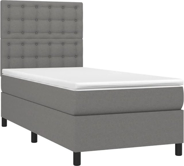 vidaXL Boxspringbett mit Matratze in Dunkelgrau, Hybridbett mit LED-Unterbettbeleuchtung und USB-Ladeport, B/T: 100 x 200 cm - Bild 1