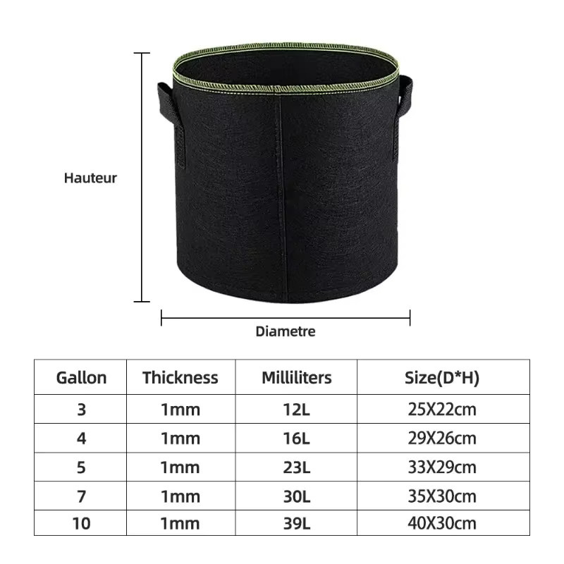 5er Set schwarze Pflanztöpfe aus Filz für den Gemüsegarten in den Größen 3, 4 und 5 Gallonen - Bild 5