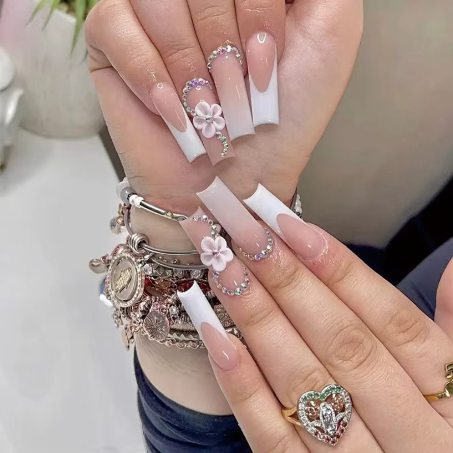 JIASHIXUAN Künstliche Nägel, Blumen-Design, Sarg Form, Glänzend, 24 Stück - Bild 2