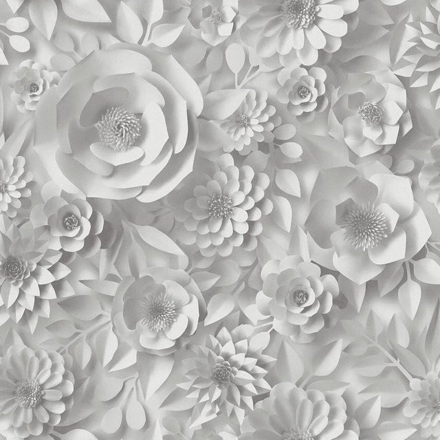 PROFHOME 3D Tapete Blumen Matt Grau Weiß, Vlies-Tapete mit floralem Design, Breite: 0,53 m, Länge: 10,05 m - Bild 1