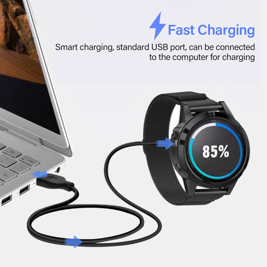 Garmin Universal USB Typ-C Ladekabel USB-A auf USB-C für Fenix 5 5S 5X Plus 6 6S 6X Pro 7 7S 7X in Schwarz - Bild 4