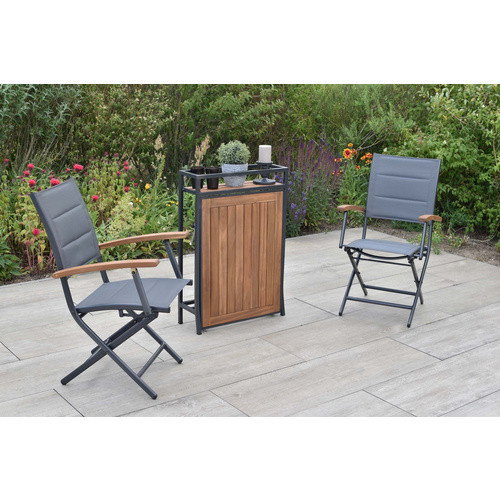 MERXX Balkonset Paxos, 3-teiliges Set aus Aluminium und Akazienholz, grau, 2 Sitzplätze - Bild 2