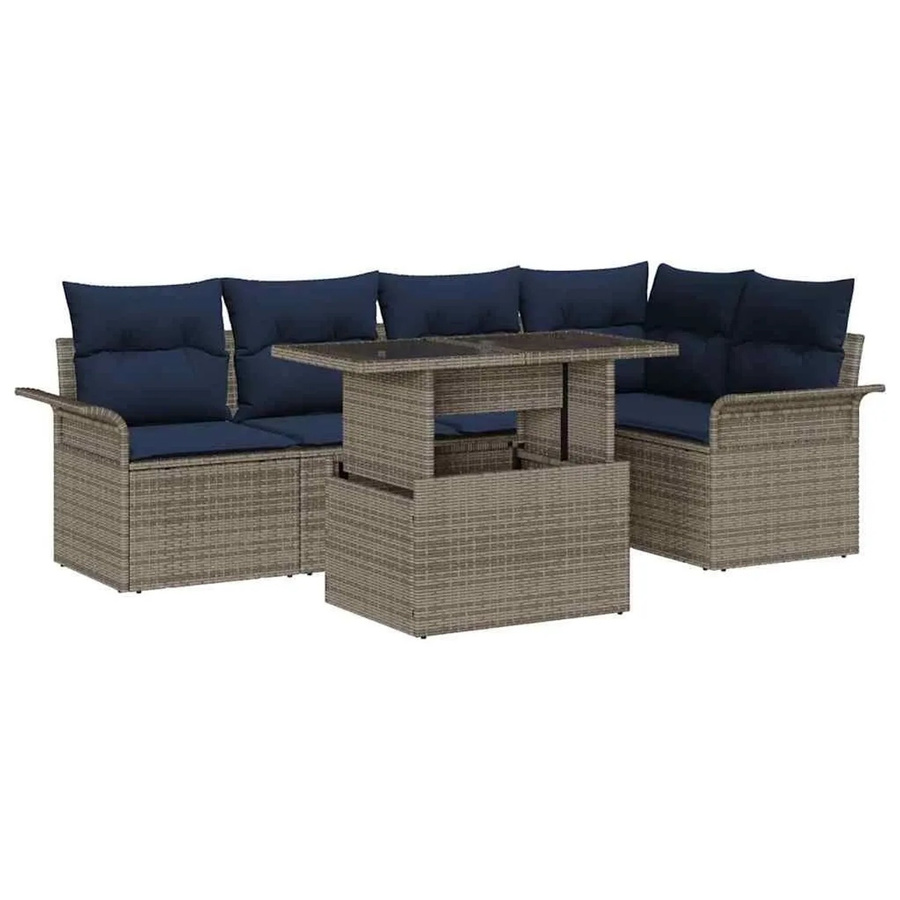 vidaXL Gartensofa-Set aus Poly-Rattan in Grau mit 6-teiliger L-Form, Polsterkissen und integriertem Stauraum - Bild 2