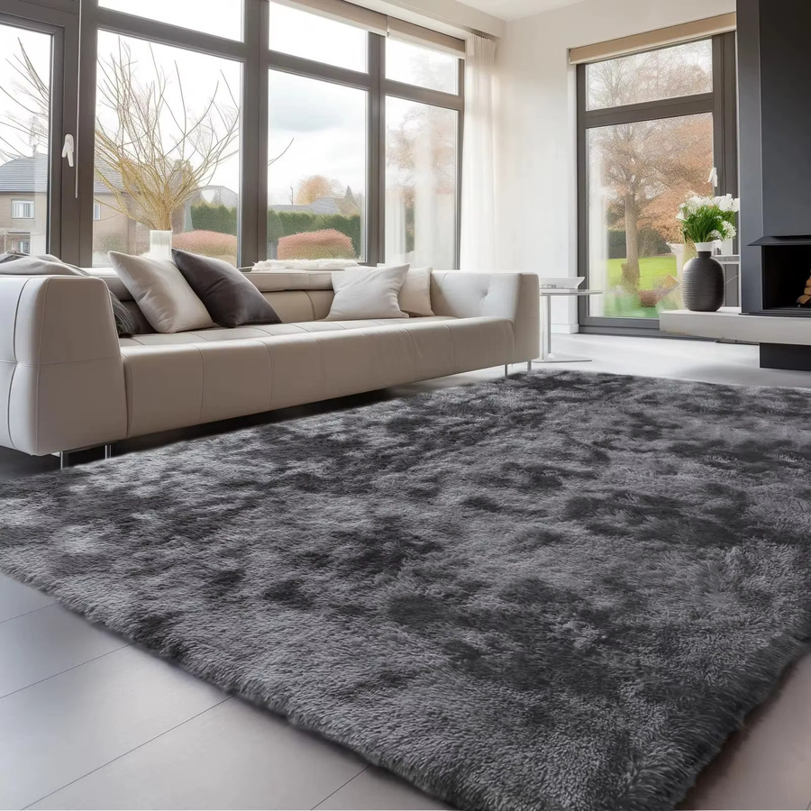 VIKAMA Tie-Dye-Teppich in Braun, rechteckiger Langflor-Plüschteppich mit abstraktem Design für Wohnzimmer, Schlafzimmer oder Kinderzimmer - Bild 1