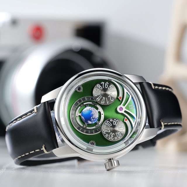 OBLVLO Armbanduhr Automatik, grünes Zifferblatt, Edelstahl, Leder, Herren - Bild 1