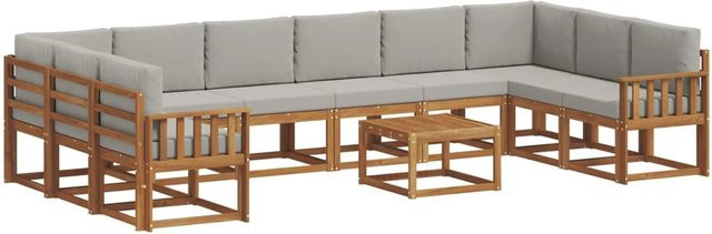 vidaXL Outdoor-Sofagarnitur aus Akazienholz in L-Form mit 11-teiligem Set, Farbe: Natur und Grau - Bild 1
