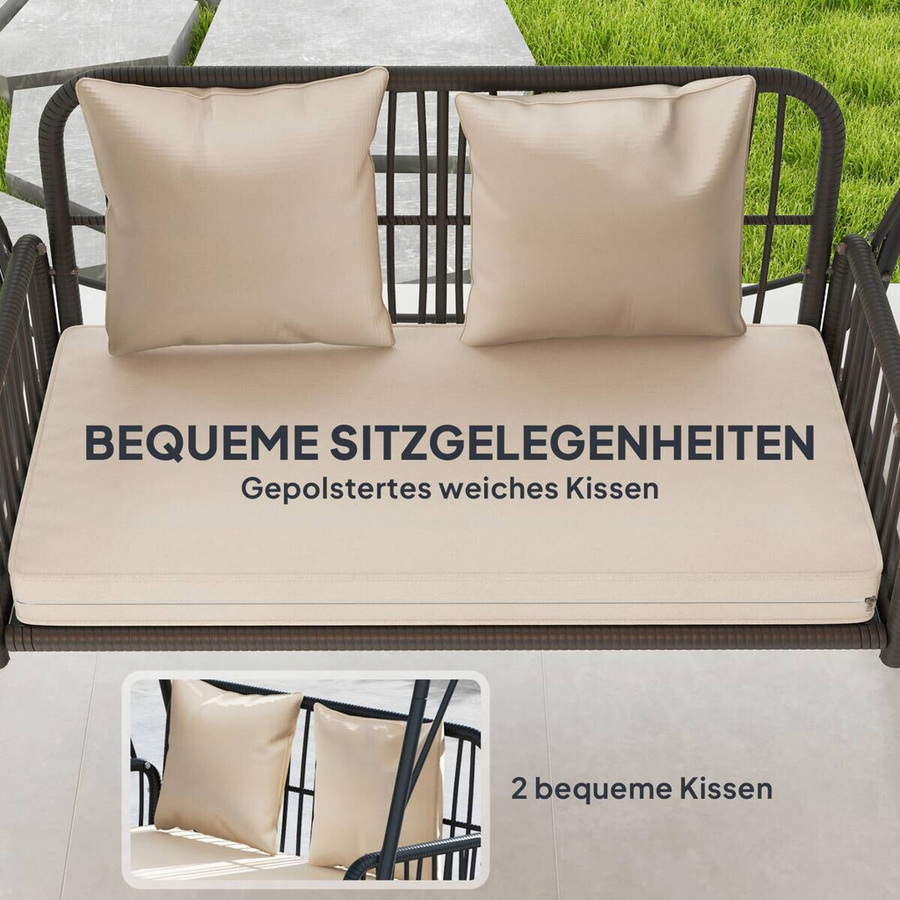 Outsunny Gartenschaukel mit Sonnen canopy und Kissen in Khaki, B/H/T: 121 x 180 x 149 cm - Bild 3