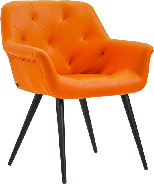 TPFLiving Esszimmerstuhl Modern mit Armlehnen aus Kunstleder und Metallgestell in Orange und Schwarz - Bild 1