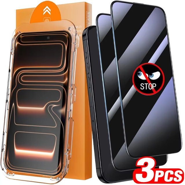 Staubfreier Privatsphäre-Displayschutz aus gehärtetem Glas für iPhone 17 Pro Max, 17 Air, 17 Pro, 16 Pro Max, 15 Plus, 14, 13, 12, 11 in Transparent - Bild 1