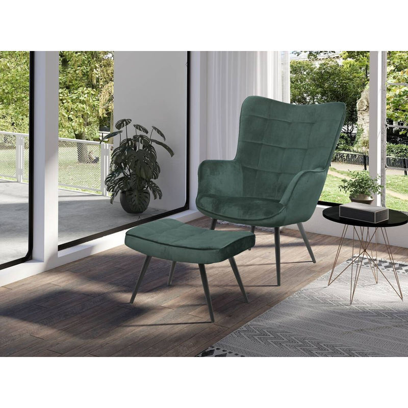 byLIVING Hocker UTA mit Samtbezug in Dunkelgrün und Metallgestell in Schwarz, B/H/T: 60 x 39 x 41 cm - Bild 3