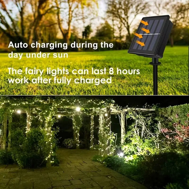 Szaoju Solar-Lichterkette für den Außenbereich mit Kupferdraht in Warmweiß und 8 Modi, wasserdichte Weihnachtsbeleuchtung für den Garten - Bild 4