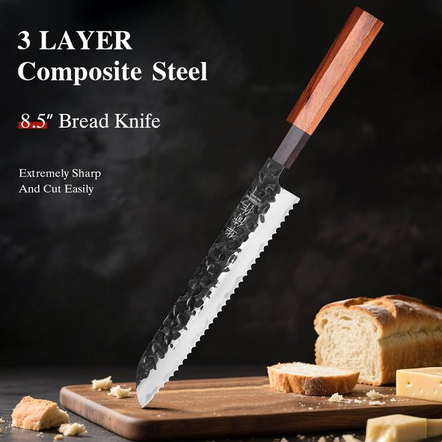 TUEWHO Brotmesser aus geschmiedetem Edelstahl, 21,59 cm, Silber - Bild 1