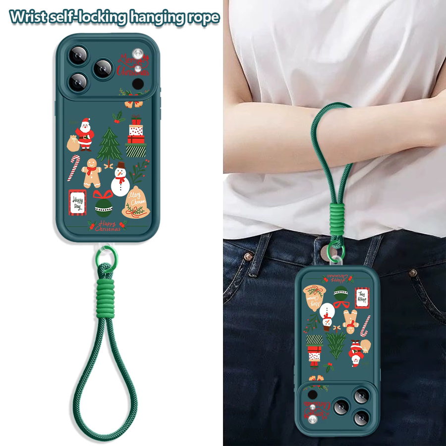 YISHANGOU Handyhülle mit Weihnachtsmuster und Riemen für iPhone 11 bis iPhone 17 Pro Max, stoßfeste TPU-Abdeckung in Beige und Weiß - Bild 2