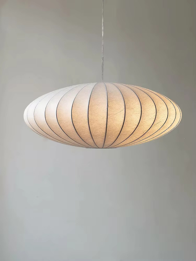 TAONUANSHU Wabi Sabi Pendelleuchte aus Seide und Metall, weiße Hängelampe mit E27 LED-Fassung für Wohnzimmer und Esszimmer - Bild 2