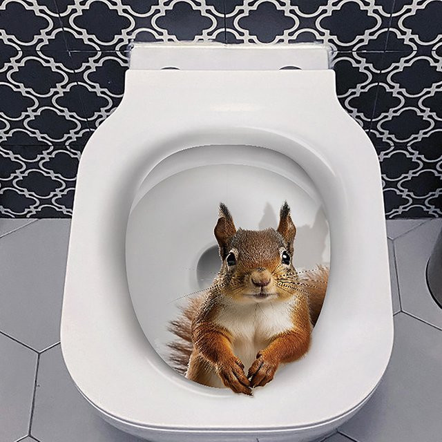 Wasserbeständiger Eichhörnchen-Aufkleber für die Toilettendekoration im Badezimmer, mehrfarbig - Bild 1