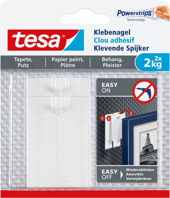 tesa Klebenagel für Tapeten und Putz in Weiß mit einer Haftkraft bis 2 kg - Bild 1