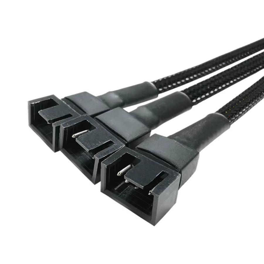 YuXi PWM Lüfter-Splitter Kabel 1 bis 4 Wege mit 4 Pin Anschluss, 27 cm Länge, Schwarz/Weiß ummanteltes Verlängerungskabel - Bild 3