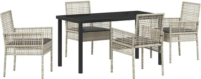 vidaXL 5-teiliges Garten-Essgruppen-Set aus Poly Rattan mit Kissen in Hellgrau - Bild 1