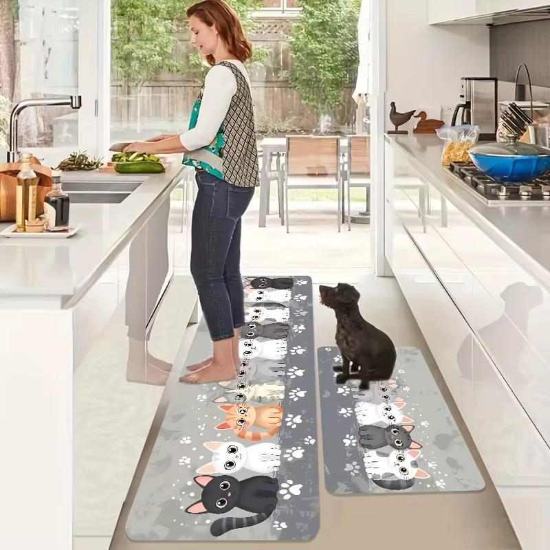 VIKAMA Bodenmatte mit Katzenmotiv, weiche und schallabsorbierende Akzentmatte für Küche, Flur oder Wohnzimmer, Mehrfarbig - Bild 2