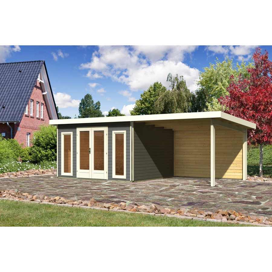 Karibu Holz-Gartenhaus Norrköping mit Pultdach in Terragrau, B: 365 cm, T: 305 cm - Bild 2