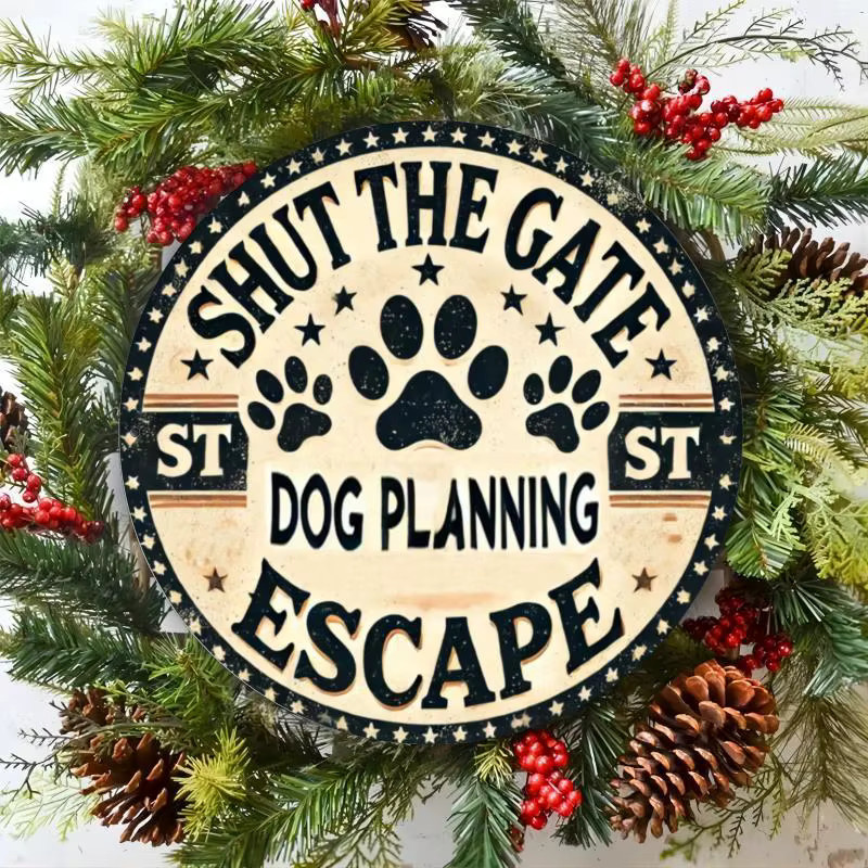 Potdemiel Metallschild Shut The Gate Dog Planning Escape im Vintage-Stil, rund, Mehrfarbig, Durchmesser: 19,99 cm - Bild 2