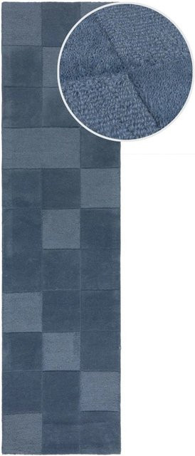 Flair Rugs Wollteppich Checkerboard Blau B: 60 cm, L: 230 cm - Bild 1
