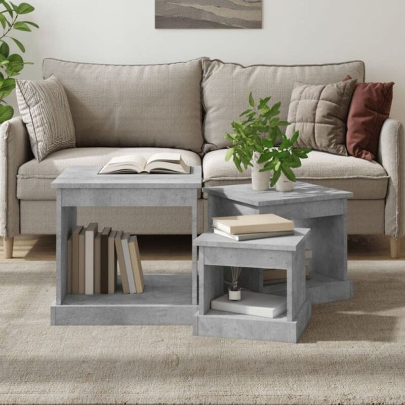 Vidaxl Satztisch Set aus 3 quadratischen Couchtischen in Grau aus Holzwerkstoff im modernen klassischen Design - Bild 1