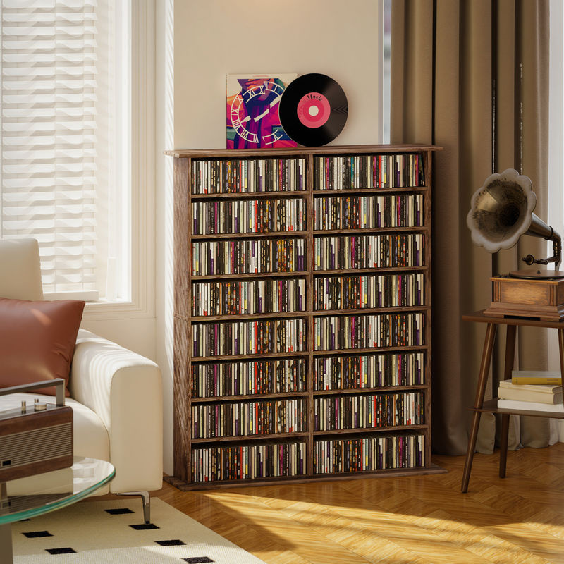 HOMCOM Multimedia-Regal zur CD- und DVD-Aufbewahrung in Braun mit 12 verstellbaren Einlegeböden, B/T/H: 106,5 x 24 x 126,3 cm - Bild 2