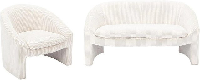 Vente-unique Couchgarnitur Ossana mit 2-Sitzer Sofa und Sessel in Cremefarben mit Cord-Bezug, Breite: 137 cm, Tiefe: 83 cm - Bild 1
