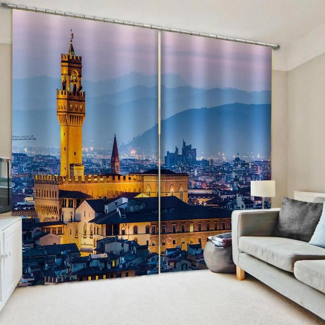 Yiran Furniture Stadtnachtszene Vorhänge mit modernem urbanem Architektur-Design, 2er-Set, halbtransparent, Mehrfarbig, Breite: 70 cm, Höhe: 165 cm - Bild 1
