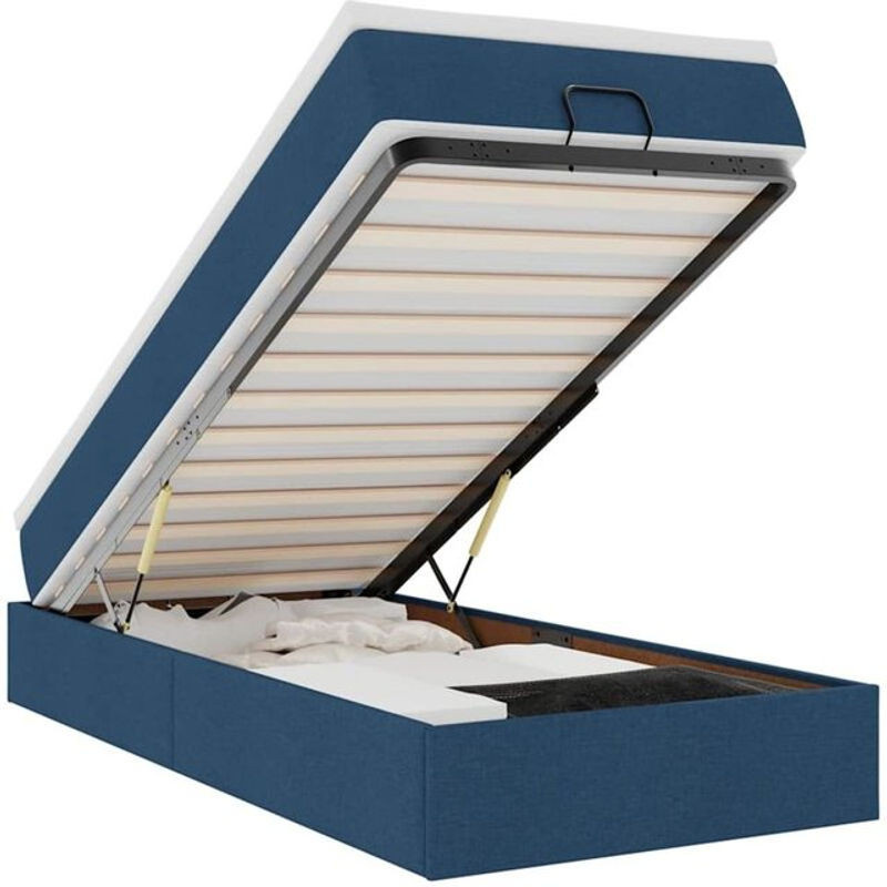 vidaxl Ottoman Polsterbett mit Matratze in Blau aus Stoff, B/T/H: 100 x 200 x 23,5 cm - Bild 1