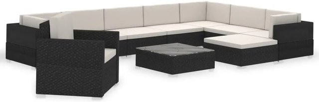 vidaXL 12-tlg. Garten-Lounge-Set aus Poly Rattan in Schwarz mit Auflagen und modernem Design für Terrasse und Garten - Bild 1