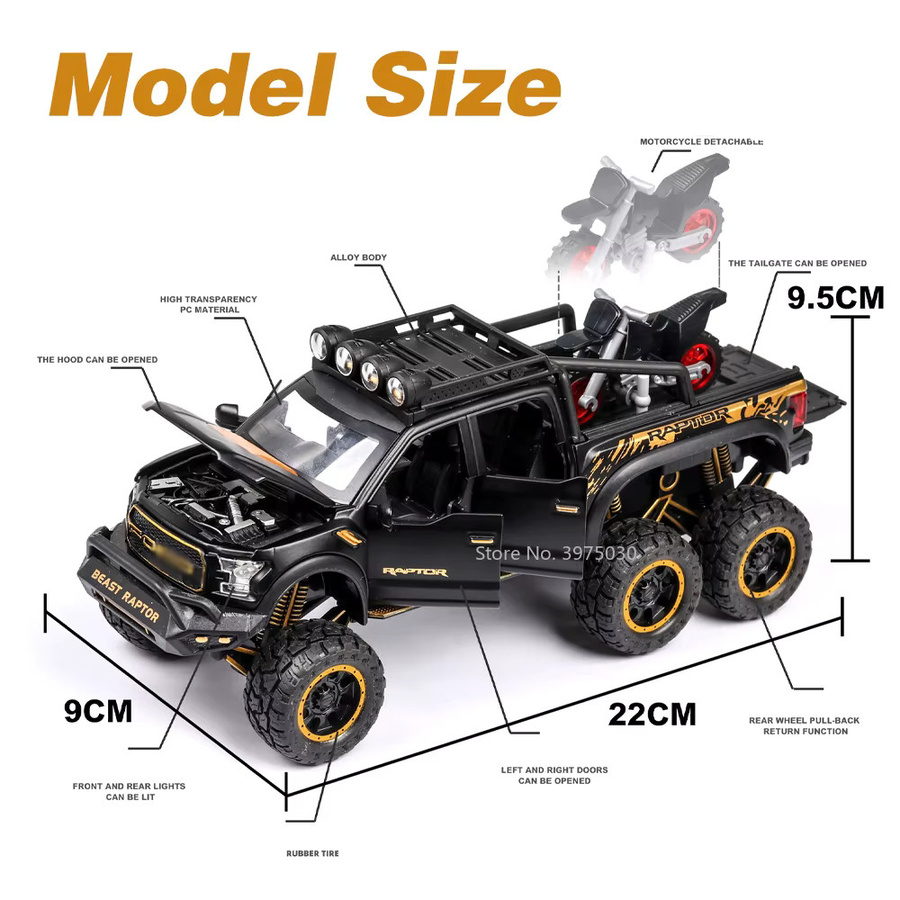 YBC YIBAICHENG Raptor F150 Pickup Automodell, Maßstab 1:28, Metall, Blau - Bild 3