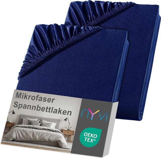 NYVI DreamScience Spannbettlaken aus Mikrofaser im 2er Pack, navyblau, bügelfrei mit Rundumgummizug - Bild 1