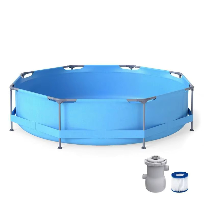 Runder Aufstellpool mit Metallrahmen und Filterpumpe in Blau - Bild 2