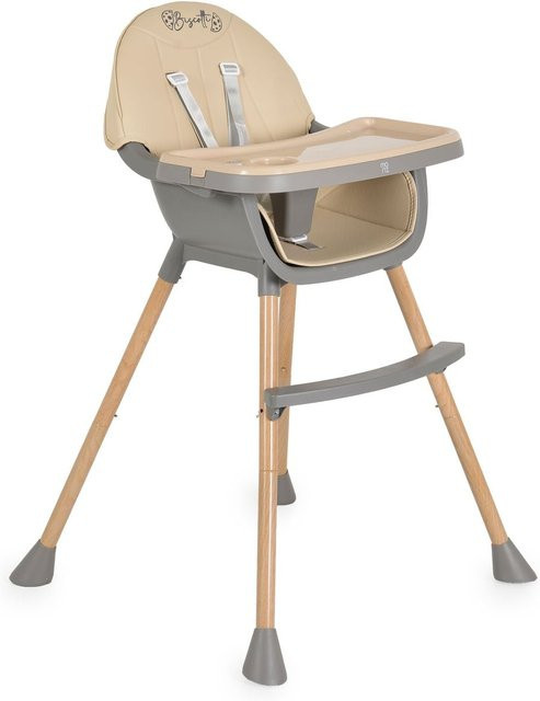 Moni Kinderhochstuhl Biscotti 2 in 1 in Beige mit Doppeltablett und Anti-Rutsch-Füßen - Bild 1